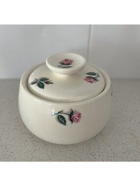 Vtg MCM Homer Laughlin Porcelain jewelry trinket jar sugar bowl 1955 Cottagecore